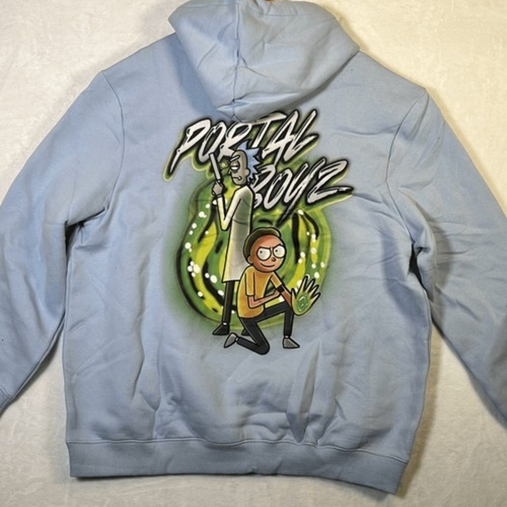Rick and Morty Portal boyz 4 life light blue hoodie pullover Men 3XL NWT